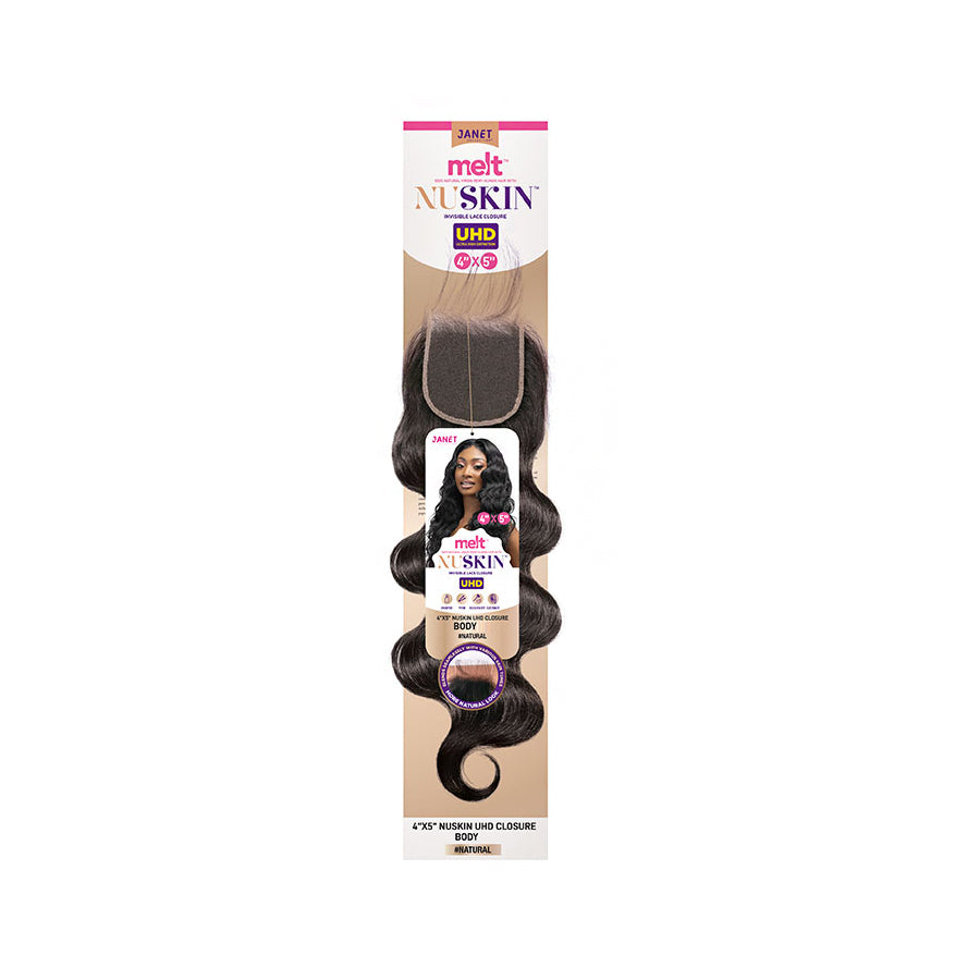 Janet Collection Melt Nuskin 100% Virgin Remy Human Hair 4x5 UHD Lace Closure - BODY 14