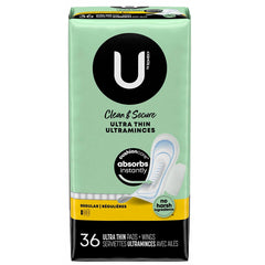 U by Kotex Clean & Secure Pads - Regular \/ 36 Ultra Thin Pads + Wings