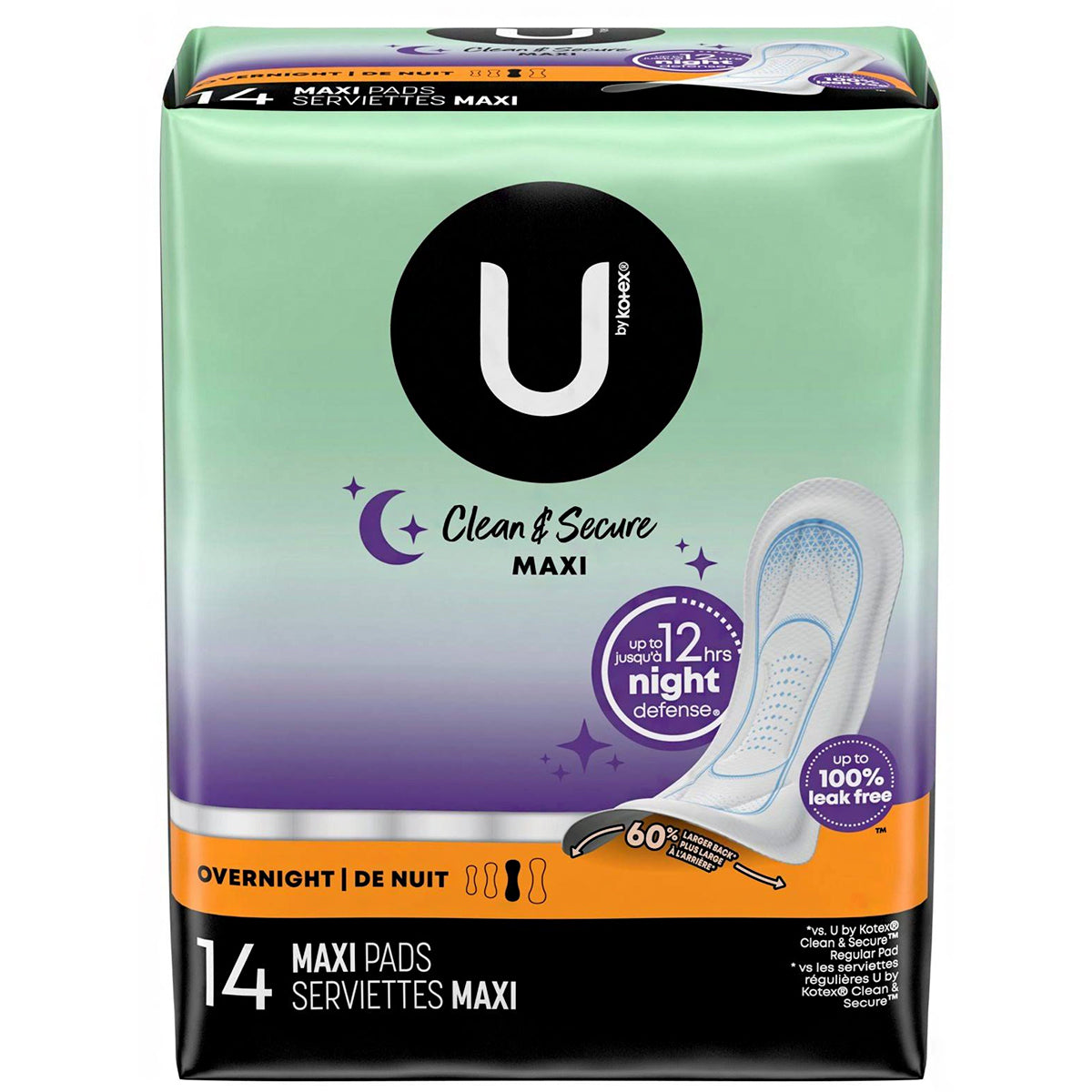 U by Kotex Clean & Secure Pads - Overnight \/ 14 Maxi Pads + Wings