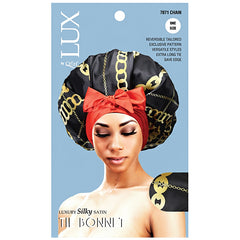 Lux by Qfitt Luxury Silky Satin Tie Bonnet - One Size #7071 Afro Assort